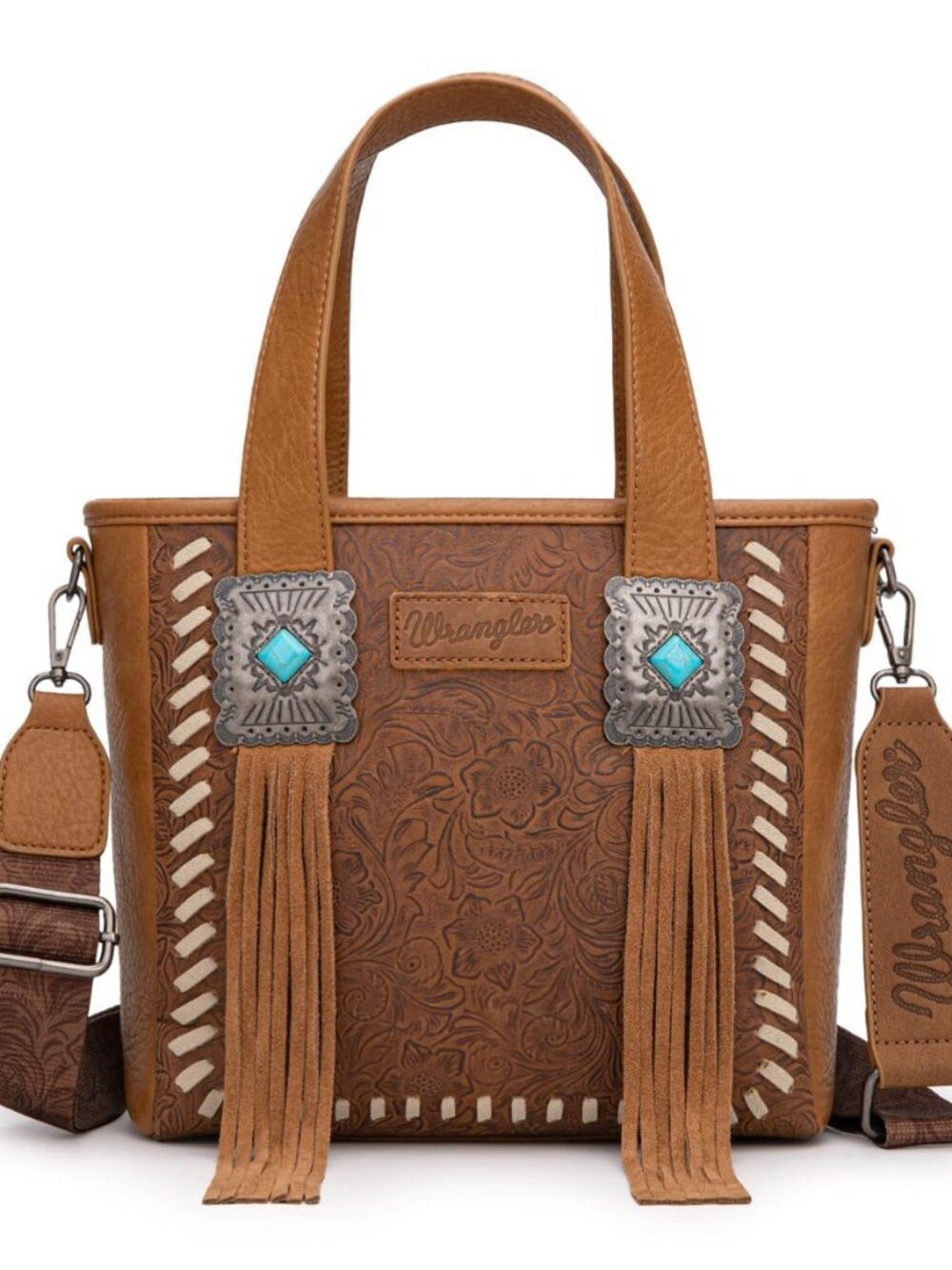 Wrangler Cowhide Tote Bag for Women Western Tooling Handbag Leather Fringing